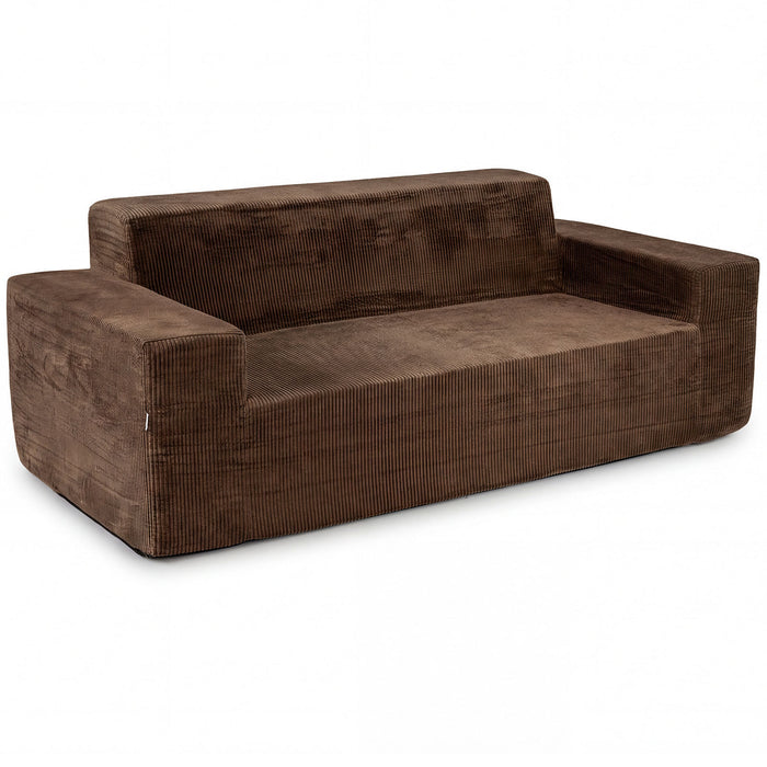 Corduroy 3-Seater Sofa No Assembly Needed with High Backrest & Wide Armrest-Brown