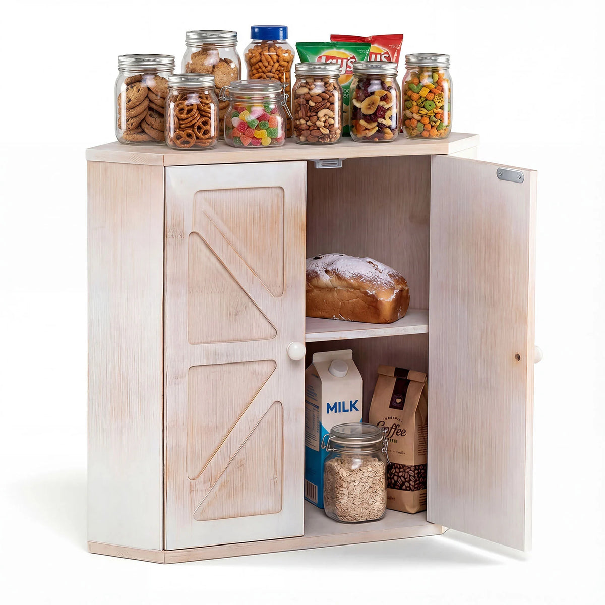 Corner Bread Box for Kitchen Counter Bamboo Double Layer Breadbox Organizer-