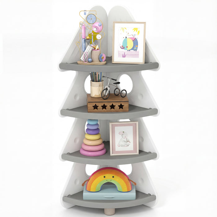 4-Tier Kids Corner Bookshelf for Kids Room and Nursery Playroom-White
