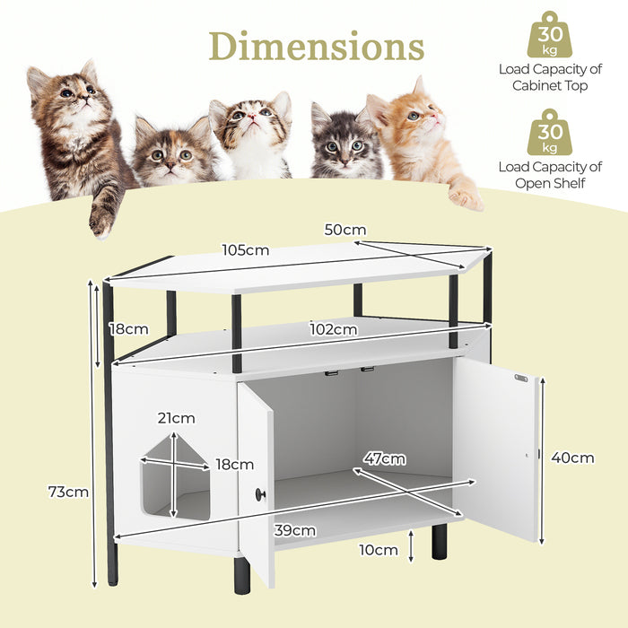 Corner Cat Litter Box Enclosure with Open Shelf-
