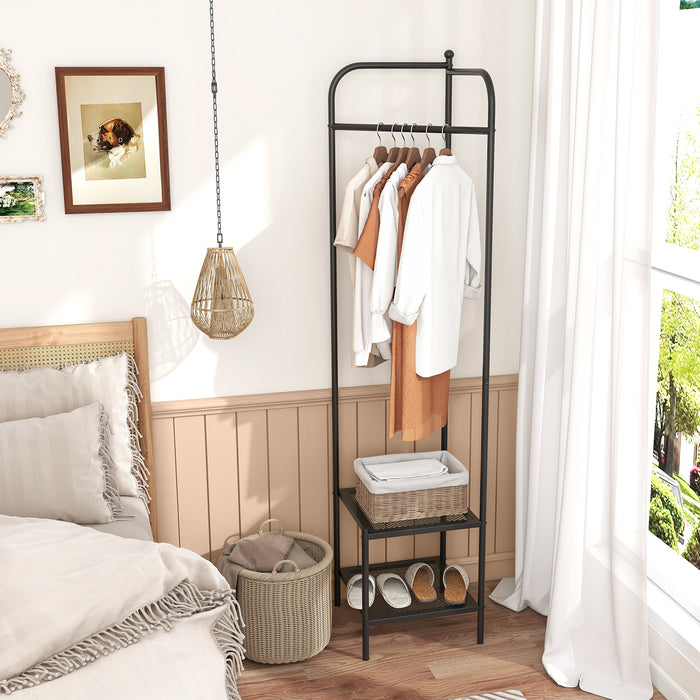 Corner Coat Rack with Shelves and Top Hanger-