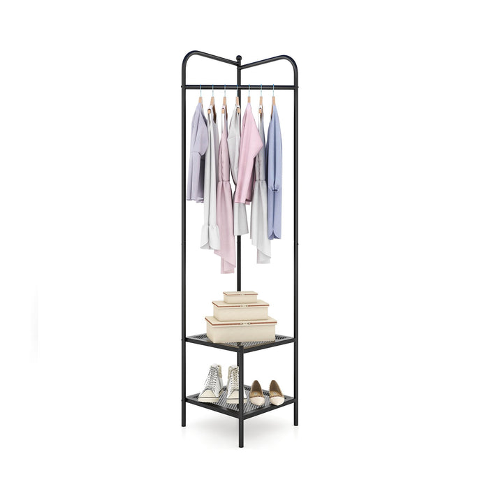Corner Coat Rack with Shelves and Top Hanger-