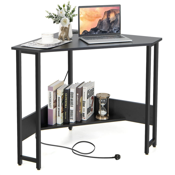 Corner Desk 90-degree Triangle Computer Desk with Power Outlet-