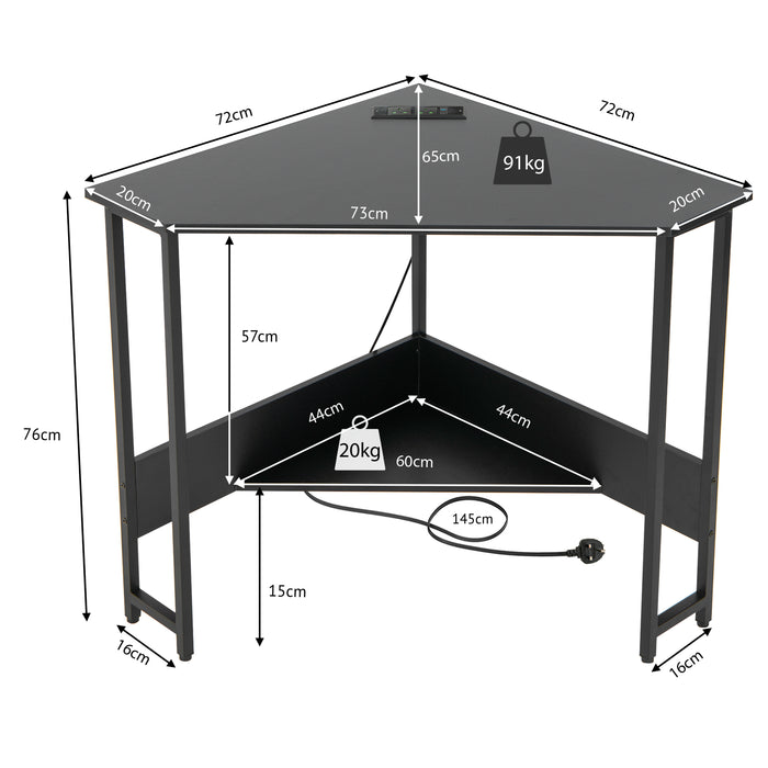 Corner Desk 90-degree Triangle Computer Desk with Power Outlet-