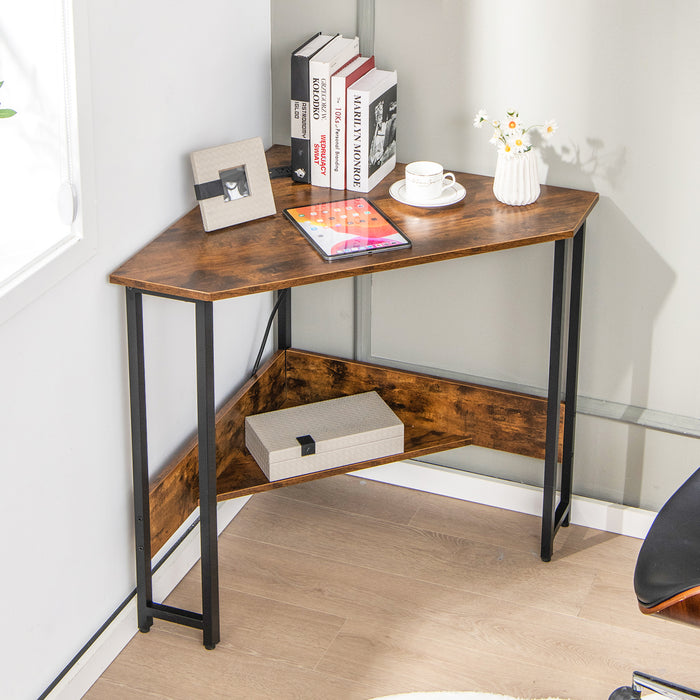 Corner Desk 90-degree Triangle Computer Desk with Power Outlet-