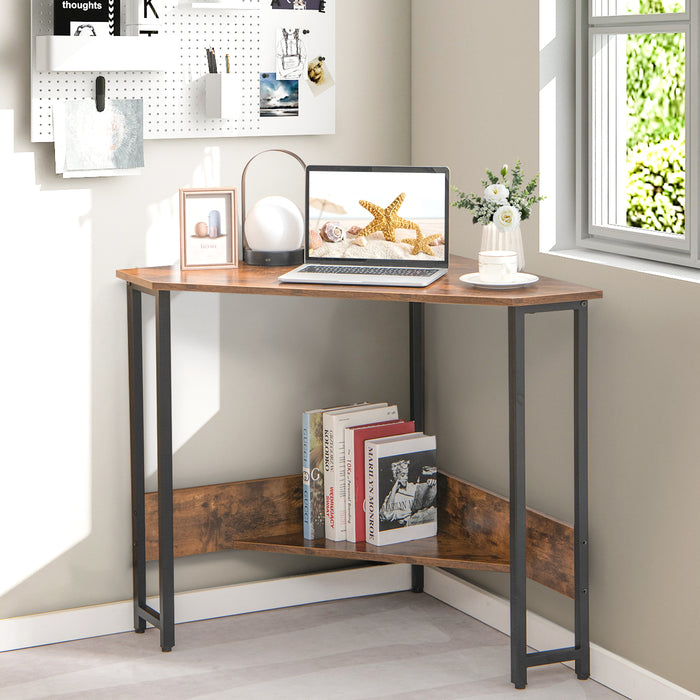 Corner Desk 90-degree Triangle Computer Desk with Power Outlet-