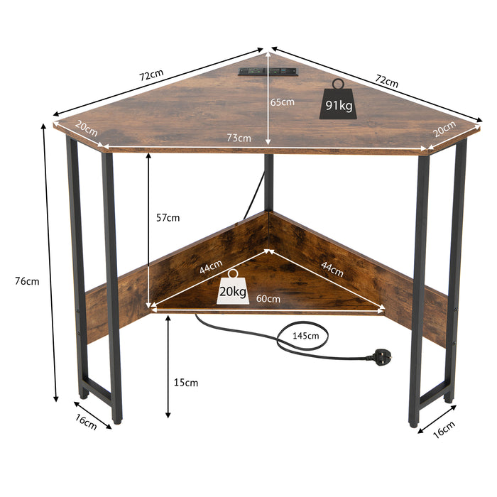 Corner Desk 90-degree Triangle Computer Desk with Power Outlet-