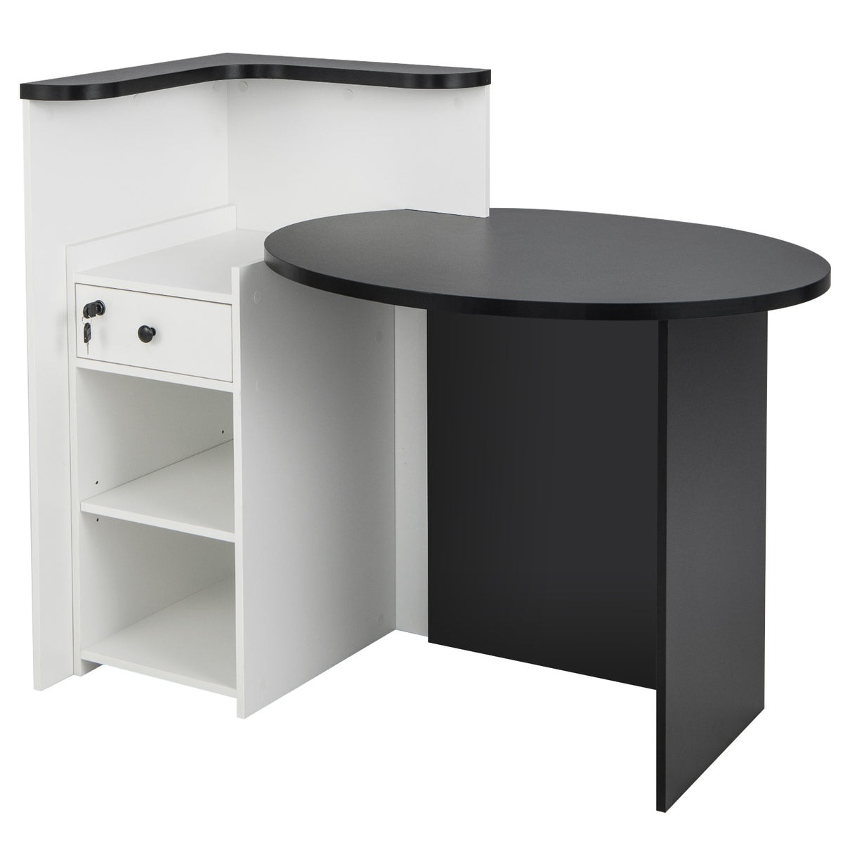 Corner Front - Reception Counter Desk with Lockable Drawer - Ideal for Offices Needing Secure Storage Solutions