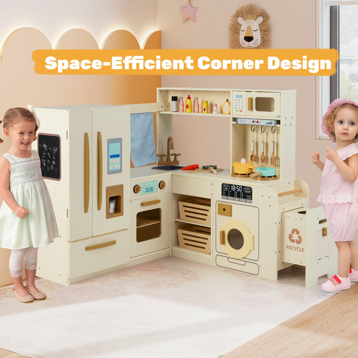 Corner Kitchen Playset with Large Fridge for Toddlers 3+ Years Old-