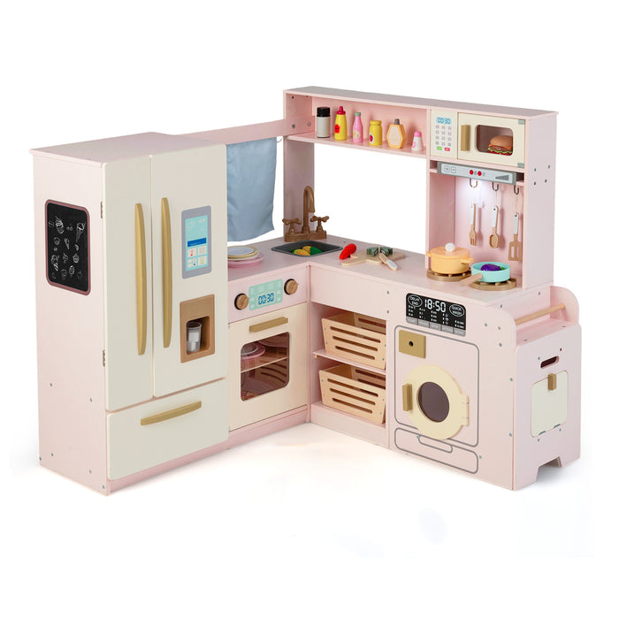 Corner Kitchen Playset with Large Fridge for Toddlers 3+ Years Old-