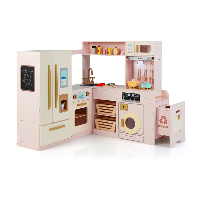 Corner Kitchen Playset with Large Fridge for Toddlers 3+ Years Old-