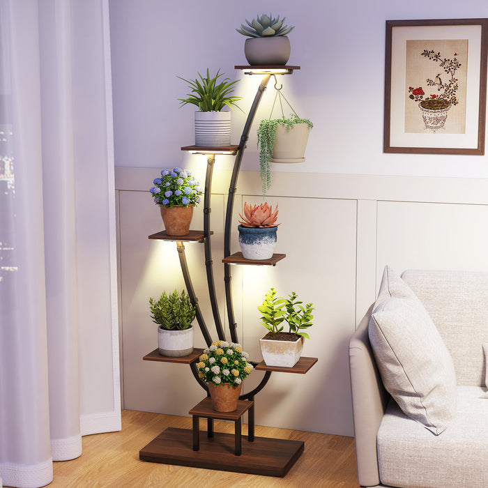 155CM Tall 8-Tier Corner Metal Plant Shelf for Multiple Plants-Rustic Brown-1 Piece
