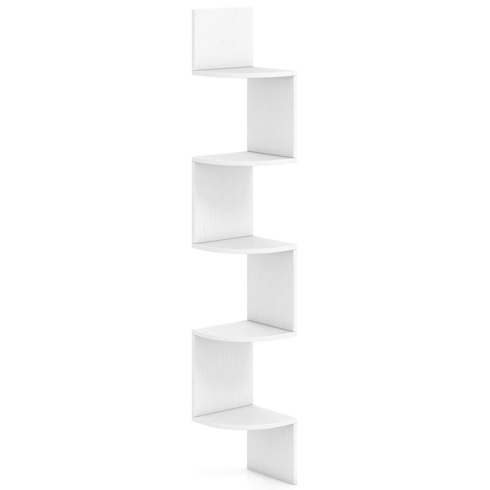 5-Tier Corner Shelf Wall Mount Floating Corner Bookshelf Corner Ladder Shelf-Grey