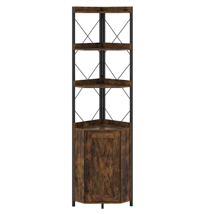 6-Tier Corner Storage Shelf with Door and Raised Edge Protection-White