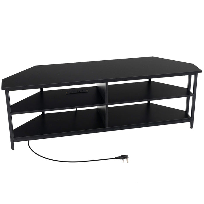 Corner TV Stand with AC Outlets and Storage Shelves-