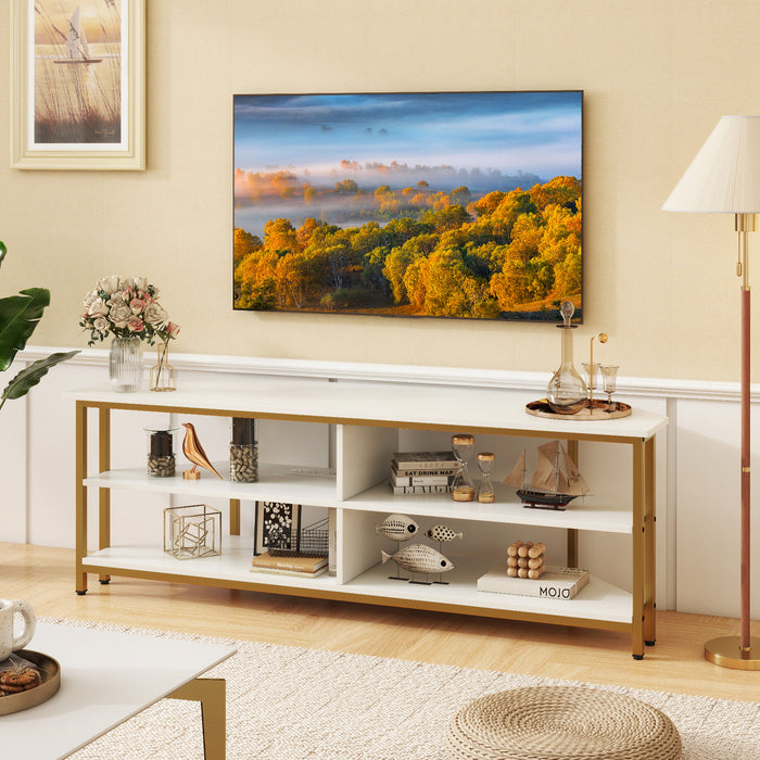 Corner TV Stand with AC Outlets and Storage Shelves-
