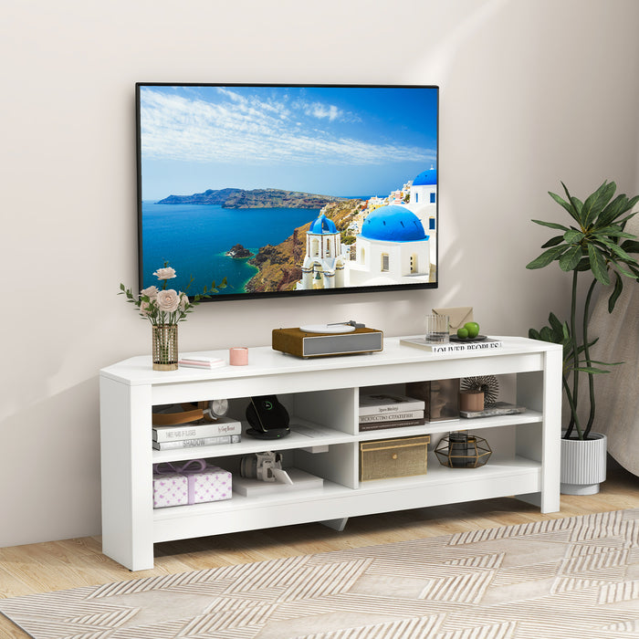Corner TV Stand with Power Outlet and 4 Open Storage Shelves-