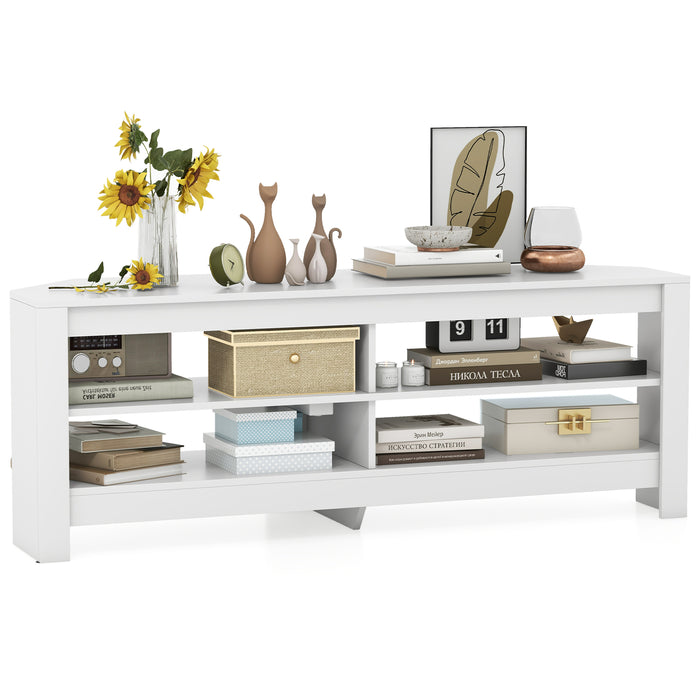 Corner TV Stand with Power Outlet and 4 Open Storage Shelves-