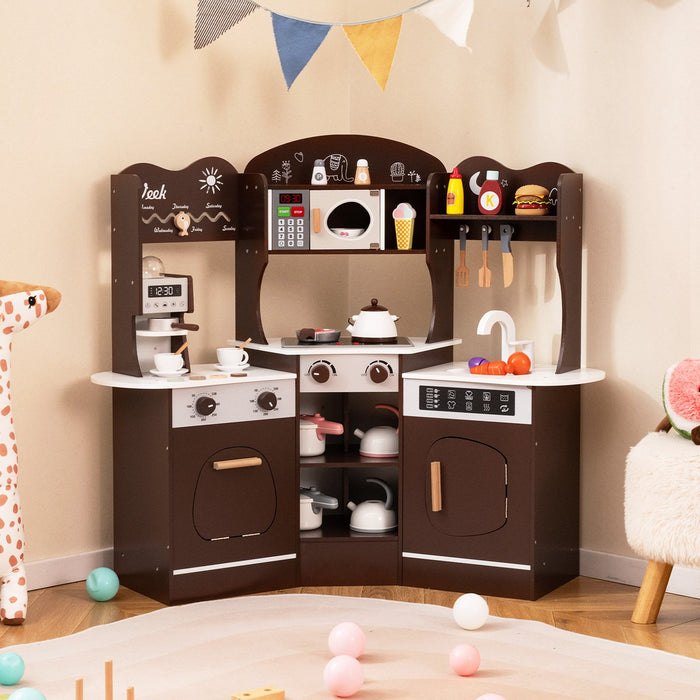 Kids Corner Wooden Play Kitchen with Coffee Machine Slide Microwave-