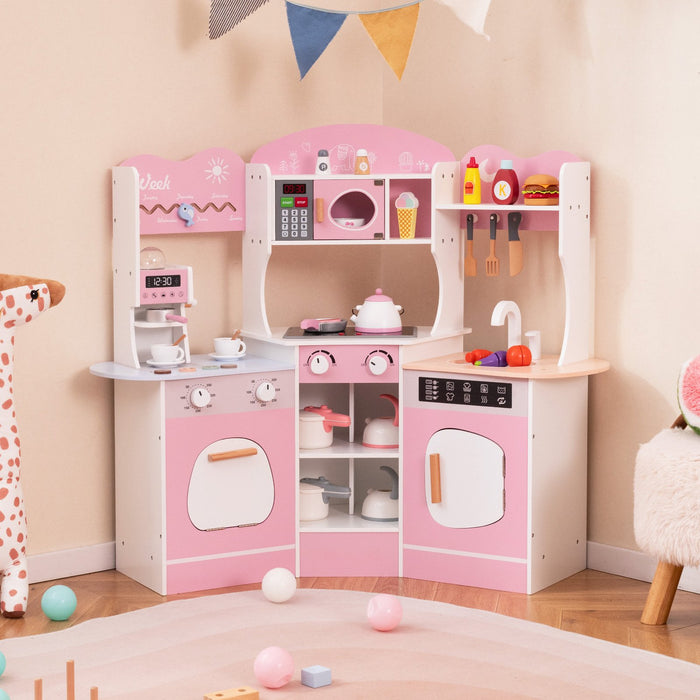 Kids Corner Wooden Play Kitchen with Coffee Machine Slide Microwave-