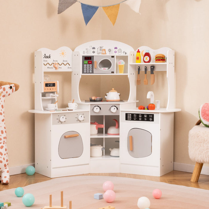 Kids Corner Wooden Play Kitchen with Coffee Machine Slide Microwave-