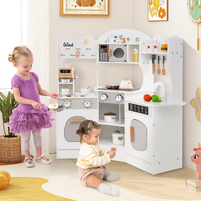 Kids Corner Wooden Play Kitchen with Coffee Machine Slide Microwave-