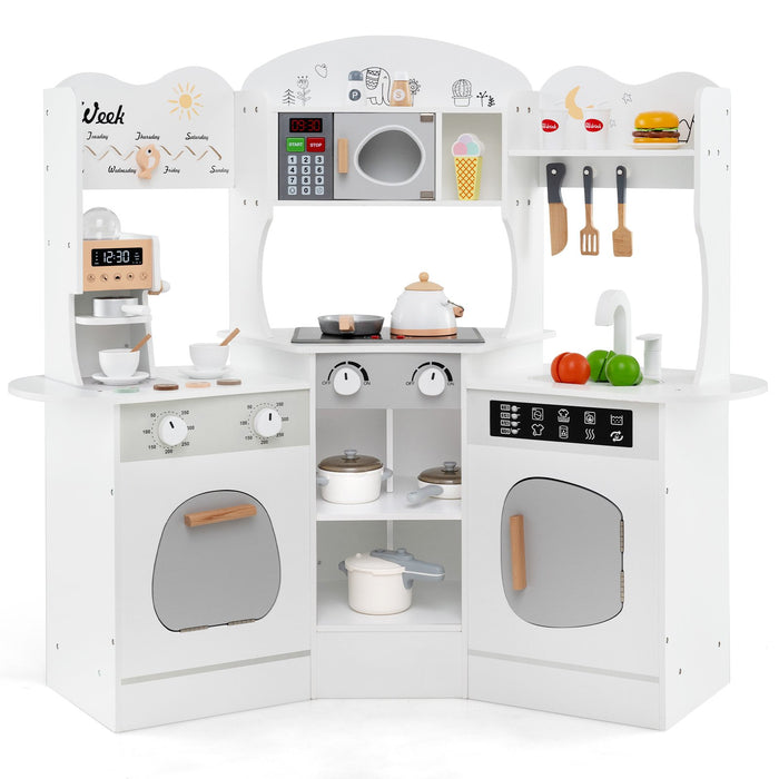 Kids Corner Wooden Play Kitchen with Coffee Machine Slide Microwave-