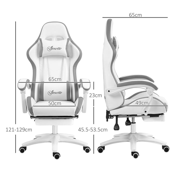 Racing Gaming Chair with Footrest - PU Leather Reclining Computer Chair with 360 Swivel, Headrest & Lumbar Support - Ergonomic Design for Gamers and Home Office Use