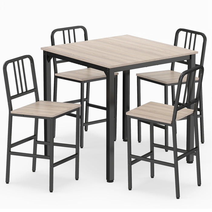 Counter Height Dining Table Set for 4 Kitchen Bar Table and Chairs Set with Faux Marble Surface-