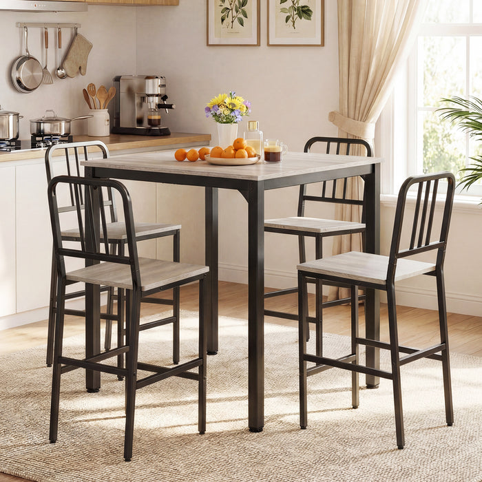 Counter Height Dining Table Set for 4 Kitchen Bar Table and Chairs Set with Faux Marble Surface-