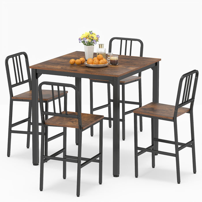 Counter Height Dining Table Set for 4 Kitchen Bar Table and Chairs Set with Faux Marble Surface-