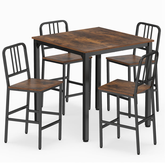 Counter Height Dining Table Set for 4 Kitchen Bar Table and Chairs Set with Faux Marble Surface-
