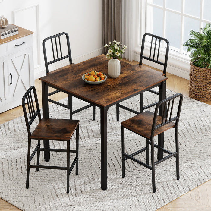 Counter Height Dining Table Set for 4 Kitchen Bar Table and Chairs Set with Faux Marble Surface-