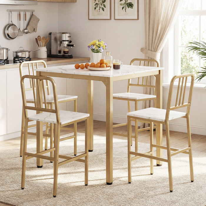 Counter Height Dining Table Set for 4 Kitchen Bar Table and Chairs Set with Faux Marble Surface-