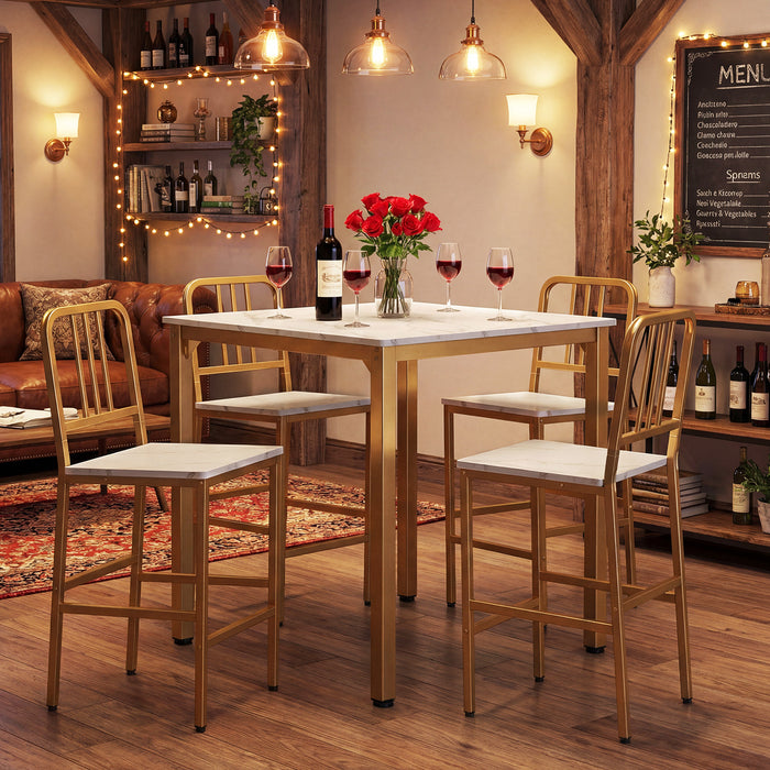 Counter Height Dining Table Set for 4 Kitchen Bar Table and Chairs Set with Faux Marble Surface-