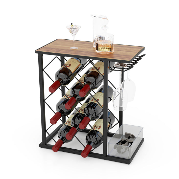 Metal Frame Countertop Wine Rack - Holds 8 Bottles, Includes Storage Box Feature - Ideal for Wine Enthusiasts and Organization