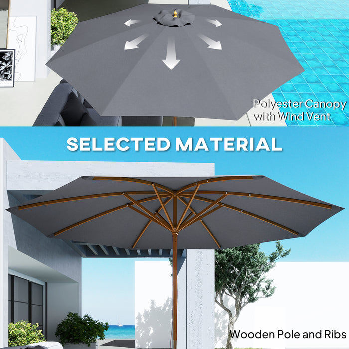 Outsunny 3(m) Wooden Patio Umbrella - Dark Grey