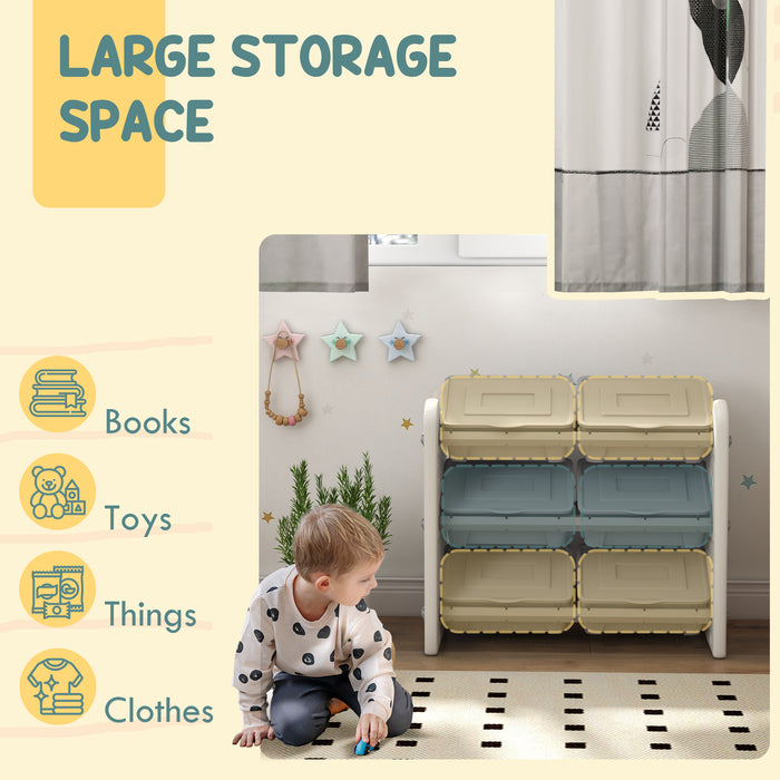 Kids Toy Organizer with 6 Bins - 3-Tier Storage Unit for Playroom, 76x37x60cm, Grey - Ideal for Toy Organization and Clutter Control