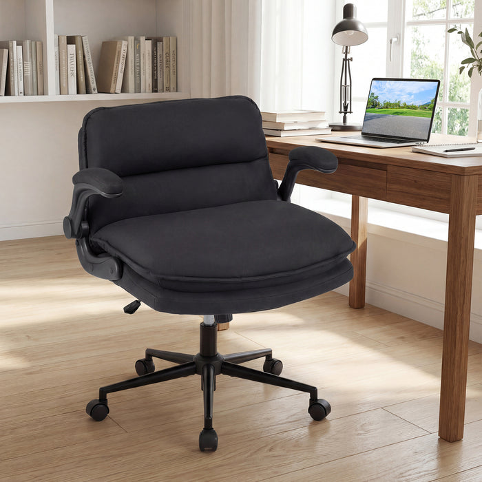 Criss Cross Chair on Wheels with Flip-up Arms Adjustable Height and Wide Backrest-Beige