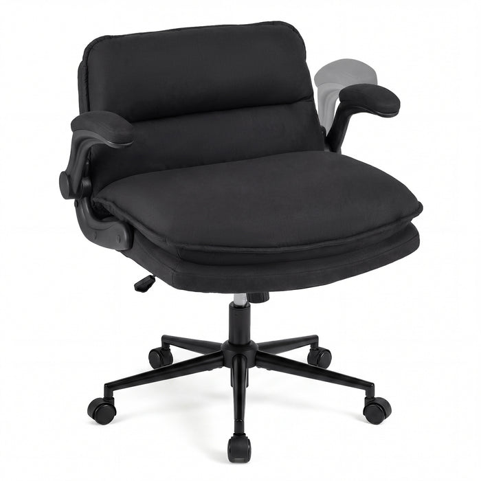Criss Cross Chair on Wheels with Flip-up Arms Adjustable Height and Wide Backrest-Beige