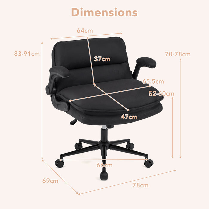 Criss Cross Chair on Wheels with Flip-up Arms Adjustable Height and Wide Backrest-Beige