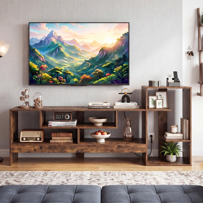 Cube TV Stand for 55 Inch TV with Power Outlets & Open Shelves for Living Room Bedroom-