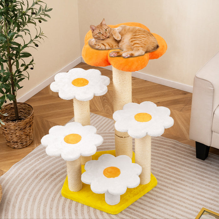 Cute Flower Cat Tree Kitty Tower with Sisal Scratching Posts-