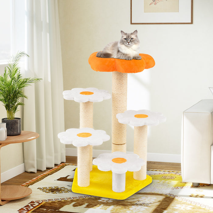 Cute Flower Cat Tree Kitty Tower with Sisal Scratching Posts-