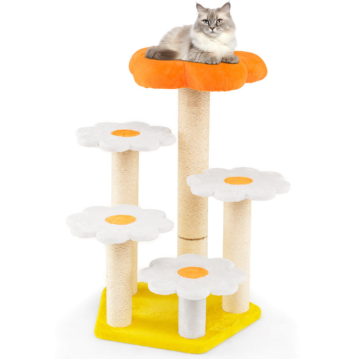 Cute Flower Cat Tree Kitty Tower with Sisal Scratching Posts-