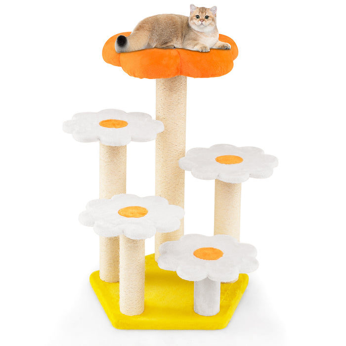Cute Flower Cat Tree Kitty Tower with Sisal Scratching Posts-