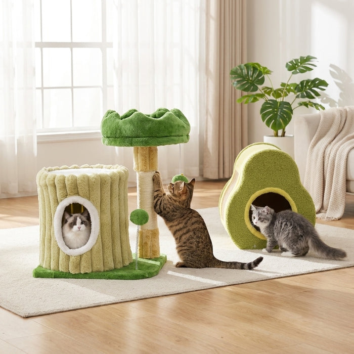 Cute Nature-Themed 2-Piece Cat Tree & Avocado House Bundle