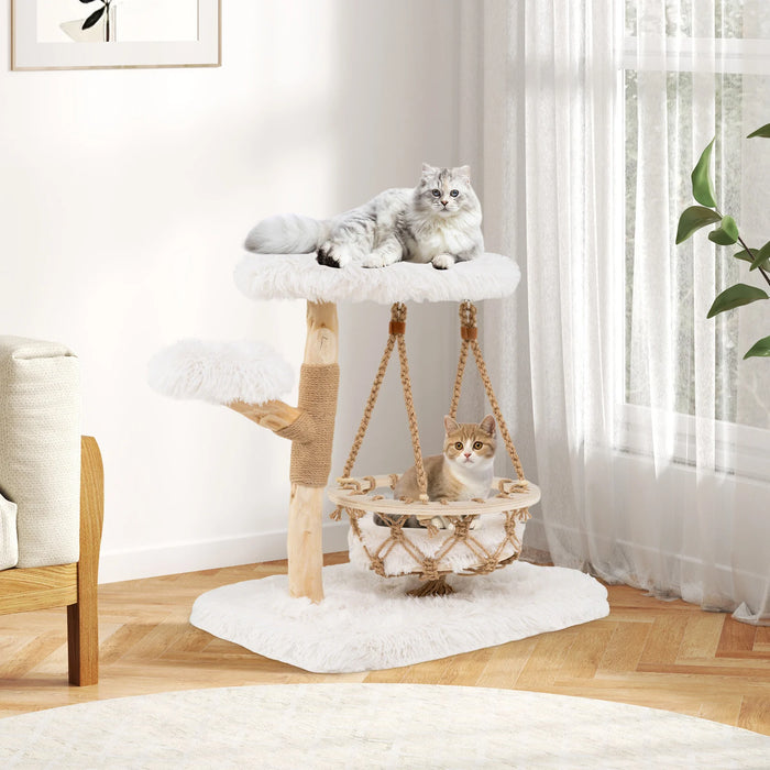 Cute Solid Wood Cat Tree Natural Branch Modern Kitten Tower-
