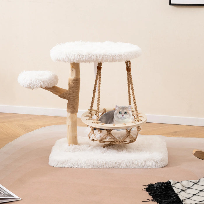 Cute Solid Wood Cat Tree Natural Branch Modern Kitten Tower-