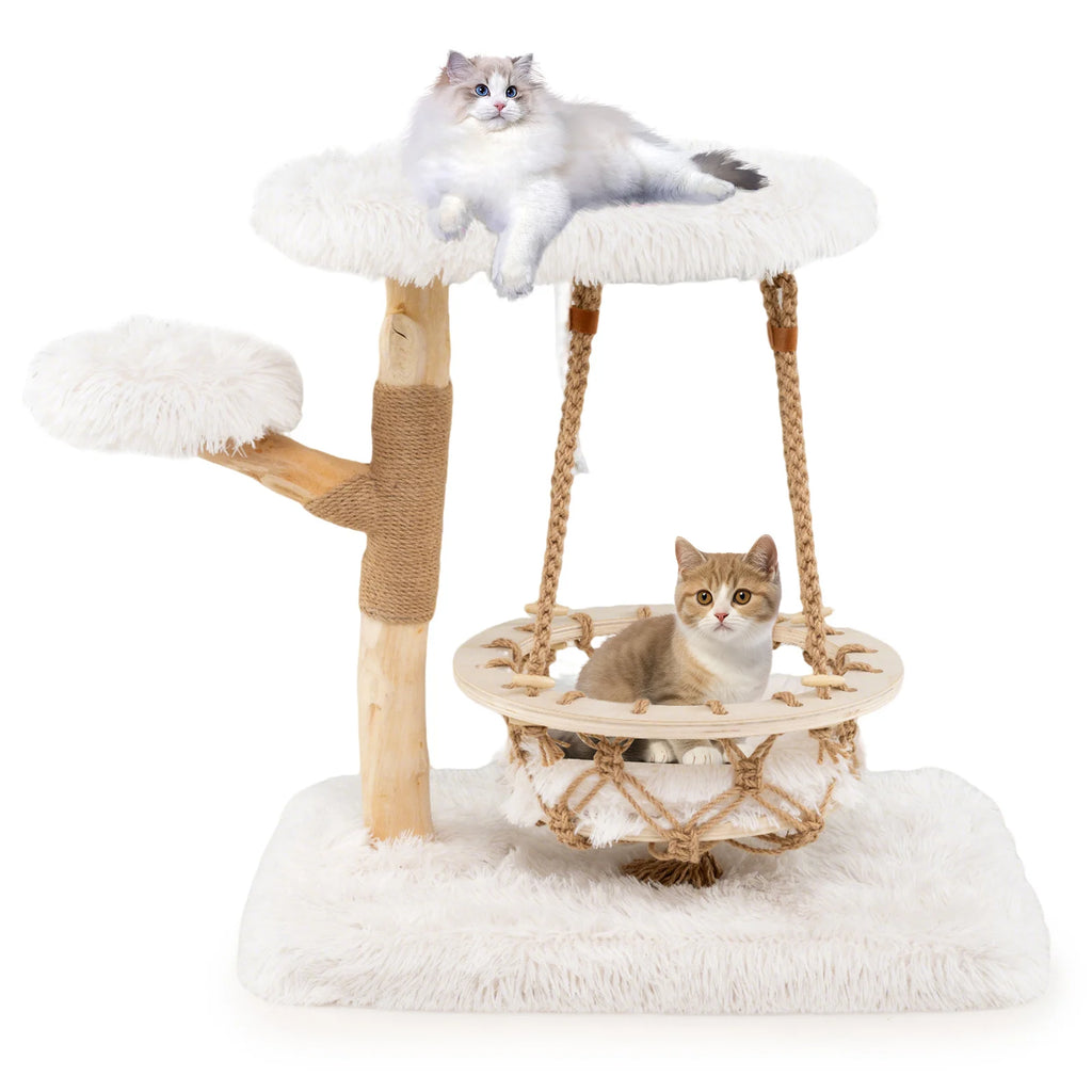 Cute Solid Wood Cat Tree Natural Branch Modern Kitten Tower-